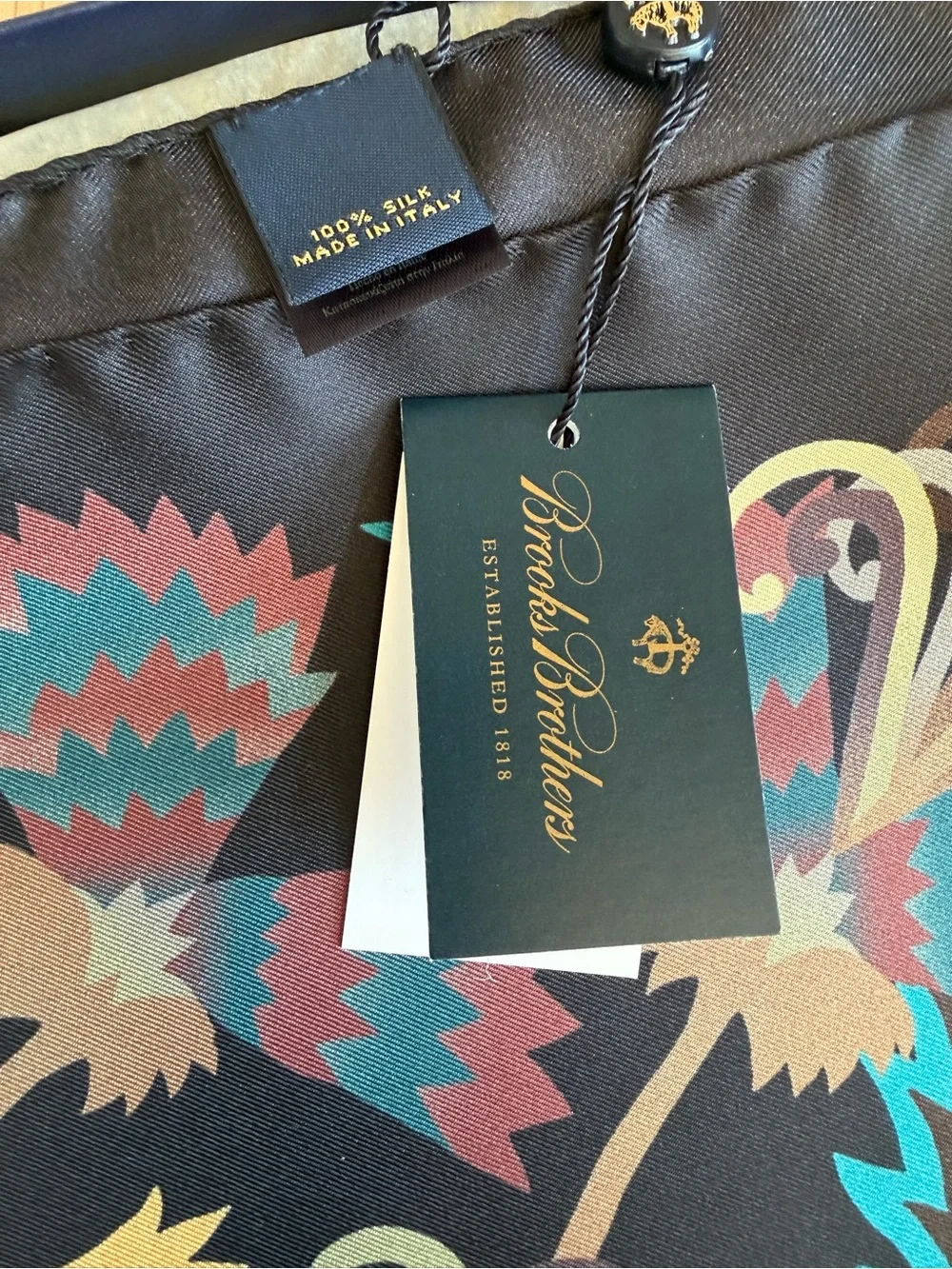 Vintage Brooks Brothers Floral Paisley Silk Scarf in Black, Teal, Brown